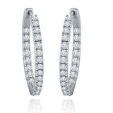 14k White Gold 1ctw Diamond Inside Out Oblong Oval Hoop Earrings