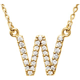 14k Yellow Gold Diamond Initial Letter W Alphabet Rolo Pendant Necklace 18" - Letter W,Yellow