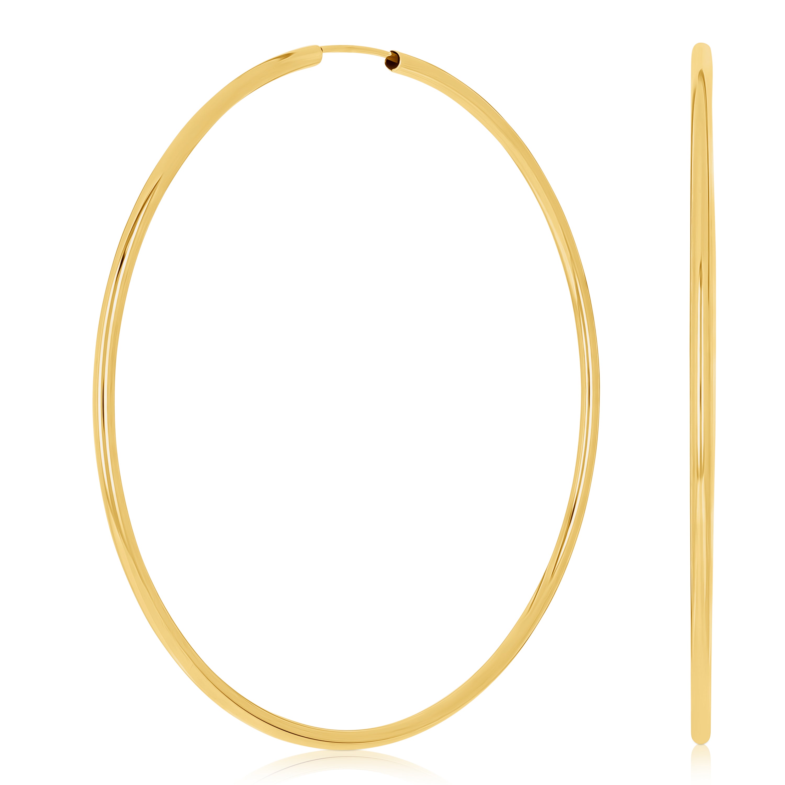 Italian 14k Yellow Gold High Polish Round Endless Hoop Earrings 1.9" 1.5mm 1.7g