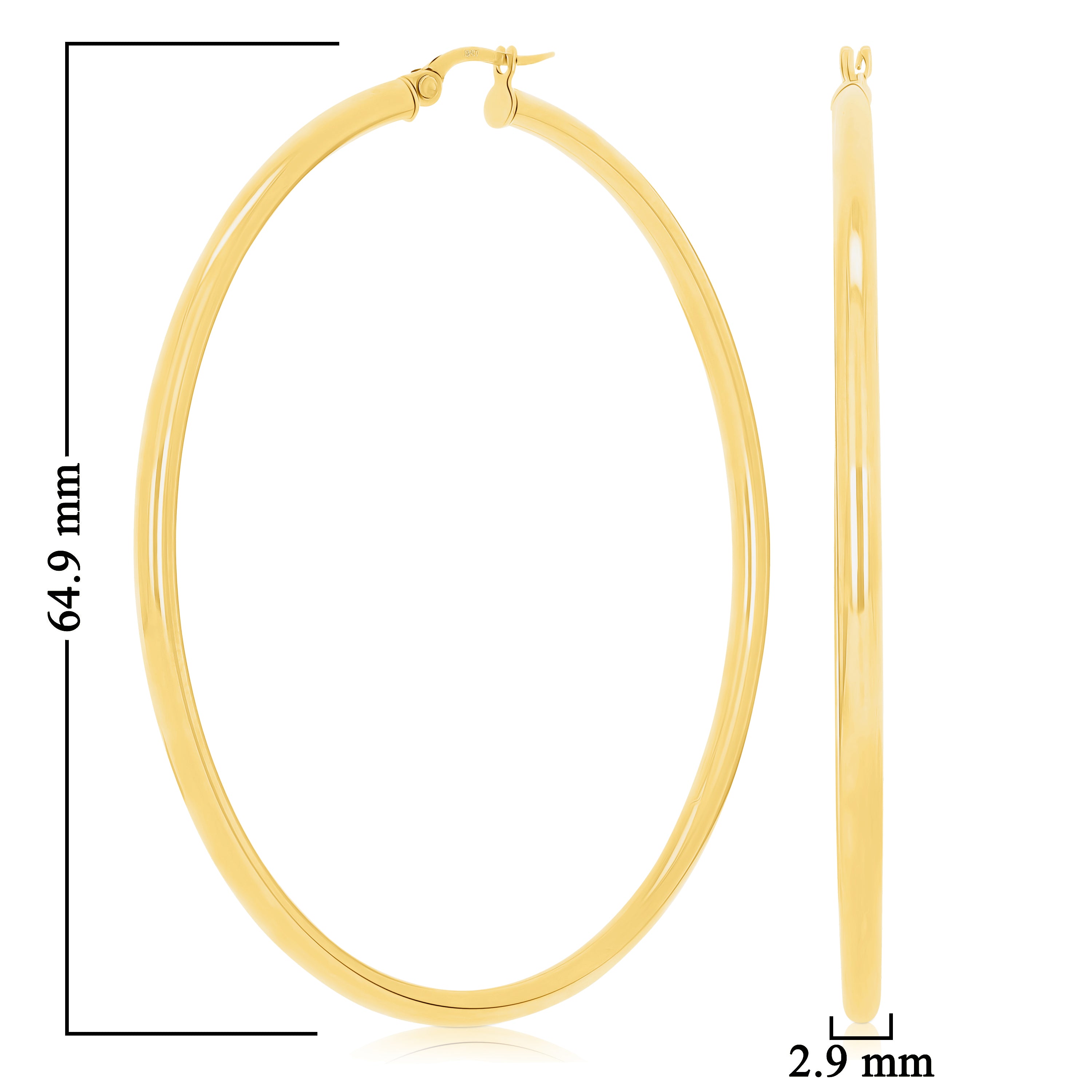Italian 14k Yellow Gold High Polish 3mm 2.5" x 2" Oval Hoop Earrings 4.5 grams