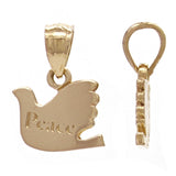 14k Yellow Gold "Peace" Modern Dove Artisan Charm Pendant - Yellow