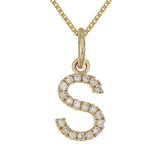 14k Yellow Gold Diamond Initial Letter S Charm Pendant Necklace 18" - Letter S,Yellow