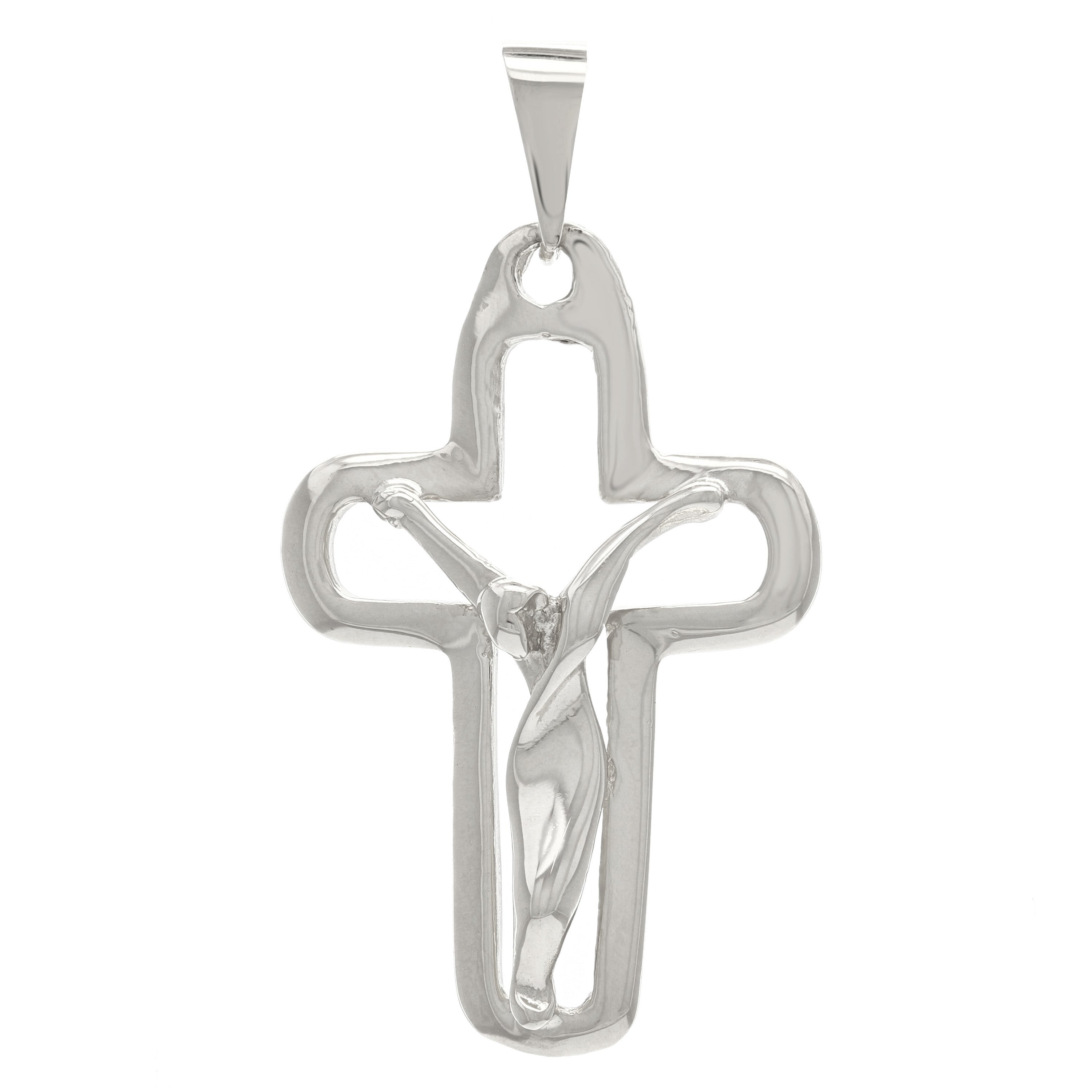 14k White Gold Solid Cross Jesus Crucifix Religious Charm Pendant 5.9 grams - White
