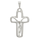 14k White Gold Solid Cross Jesus Crucifix Religious Charm Pendant 5.9 grams - White