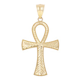 14k Yellow Gold Diamond-Cut Egyptian Ankh Cross Pendant 1.6" 2.7 grams
