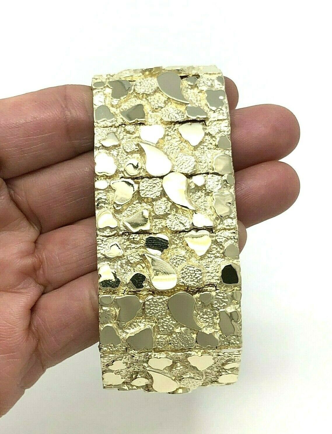 10k Yellow Gold Nugget Bracelet  8.75-9.5" 31.75mm 101.4 grams Real Solid Gold
