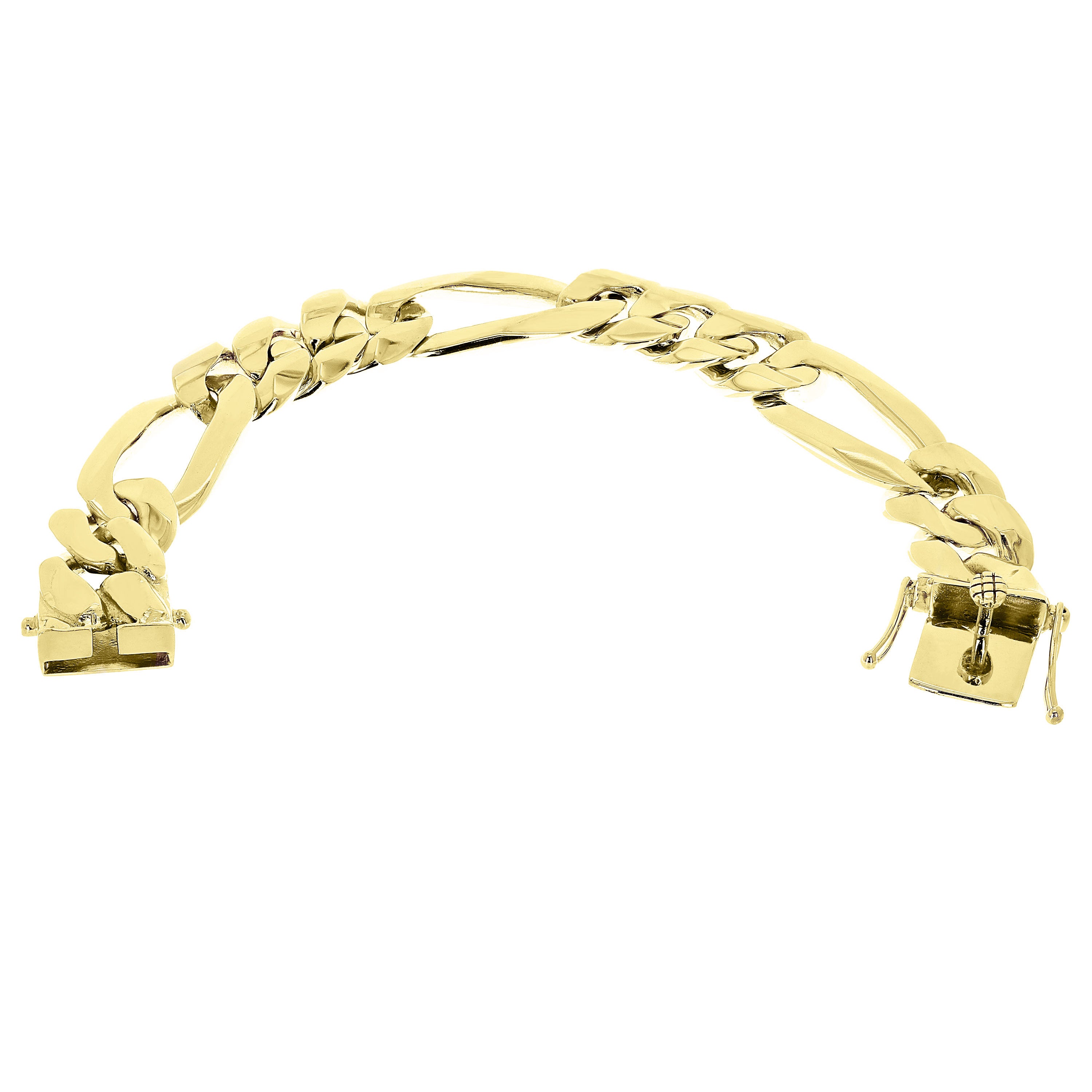 Men's 10k Yellow Gold Solid Heavy Link Figaro Chain Bracelet 8" 17.5mm 95.5 gram - Yellow,8"