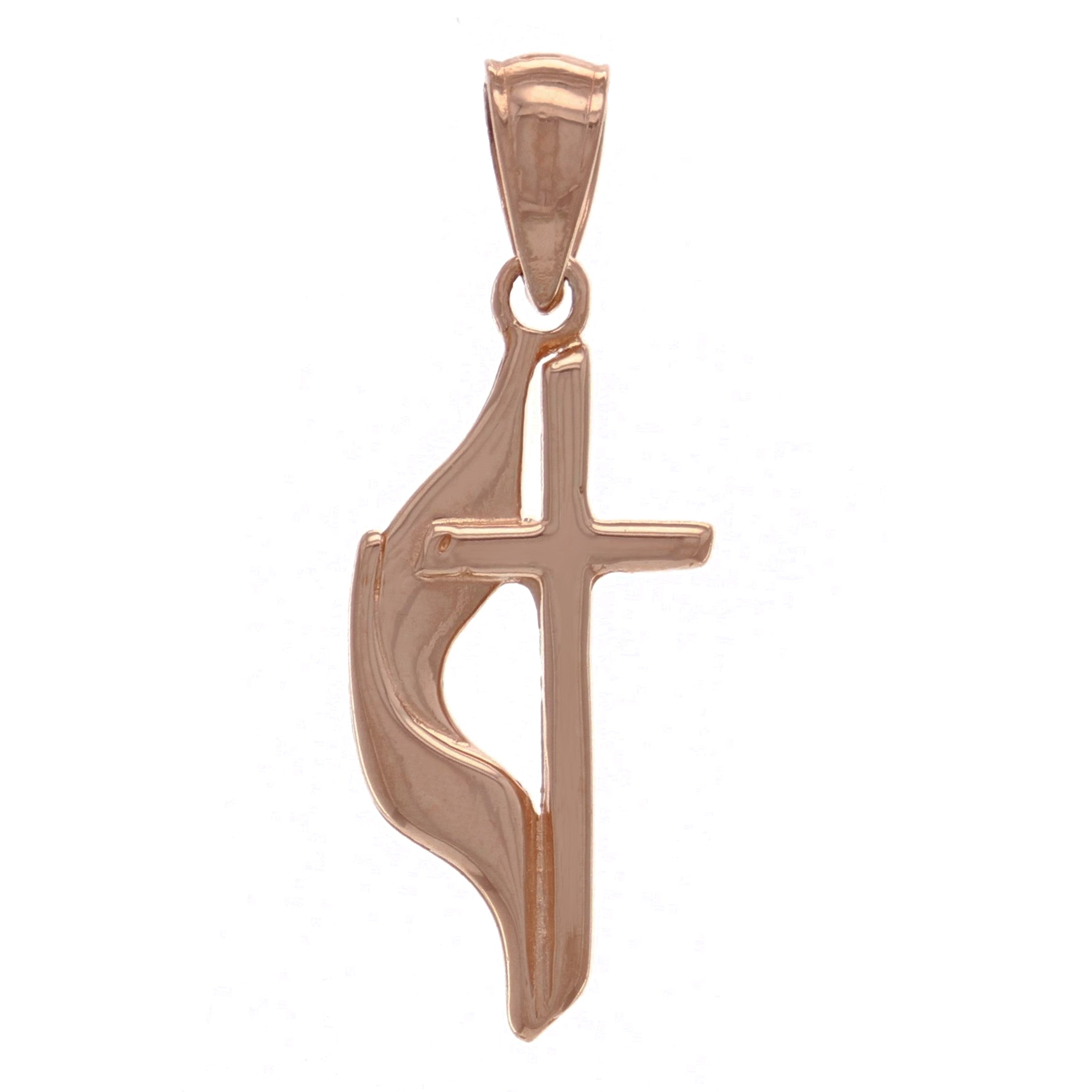 14k Rose Gold Methodist Cross Religious Charm Pendant 1.4" 2.8 grams - Rose