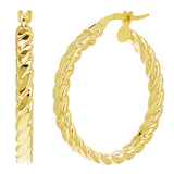 Italian 14k Yellow Gold Hollow Flat Rope Hoop Earrings 1" 3mm 2.8 grams