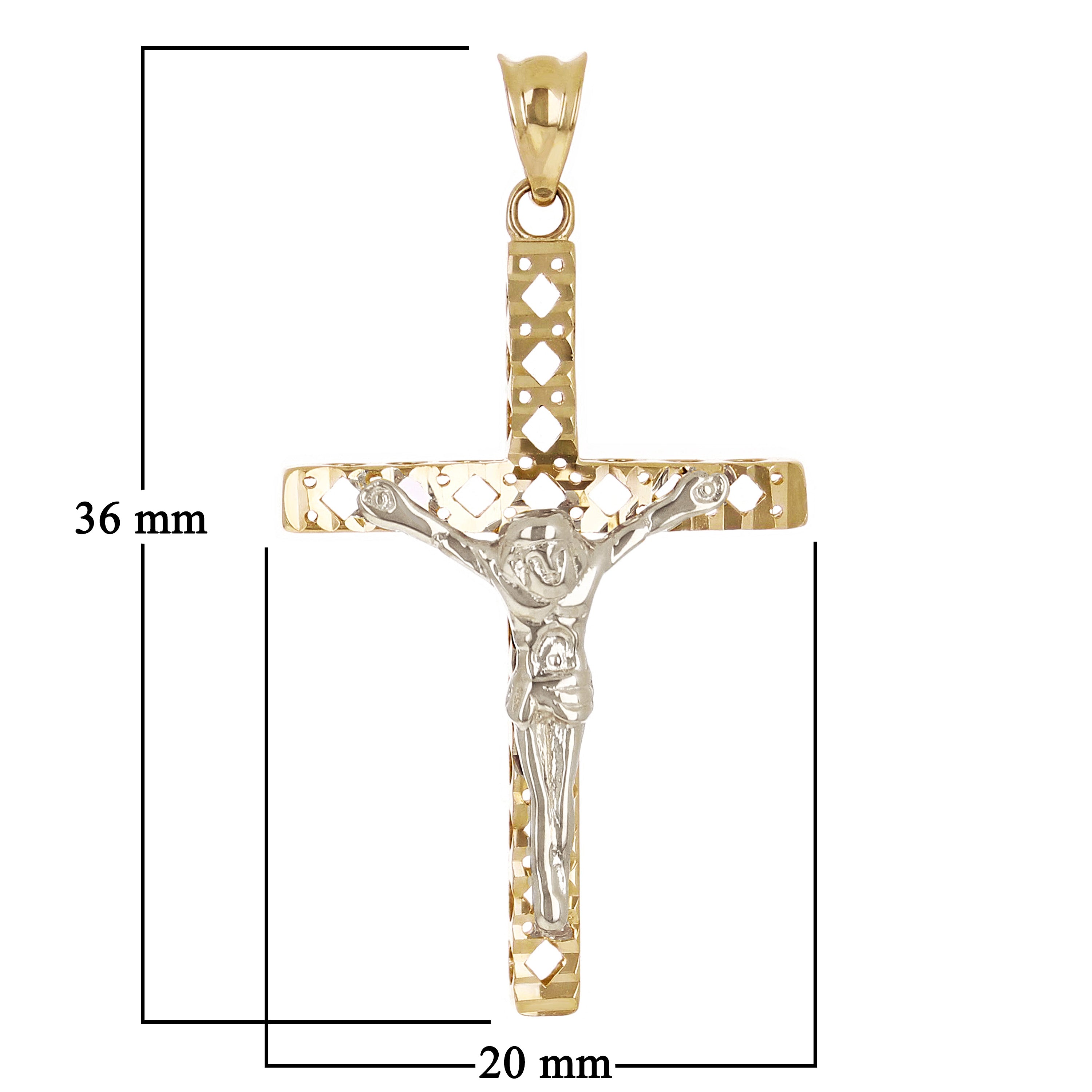 Italian 14k Two Tone Gold 3D Double Sided Crucifix Cross Charm Pendant 1.4" 2.2g