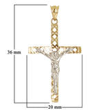 Italian 14k Two Tone Gold 3D Double Sided Crucifix Cross Charm Pendant 1.4" 2.2g