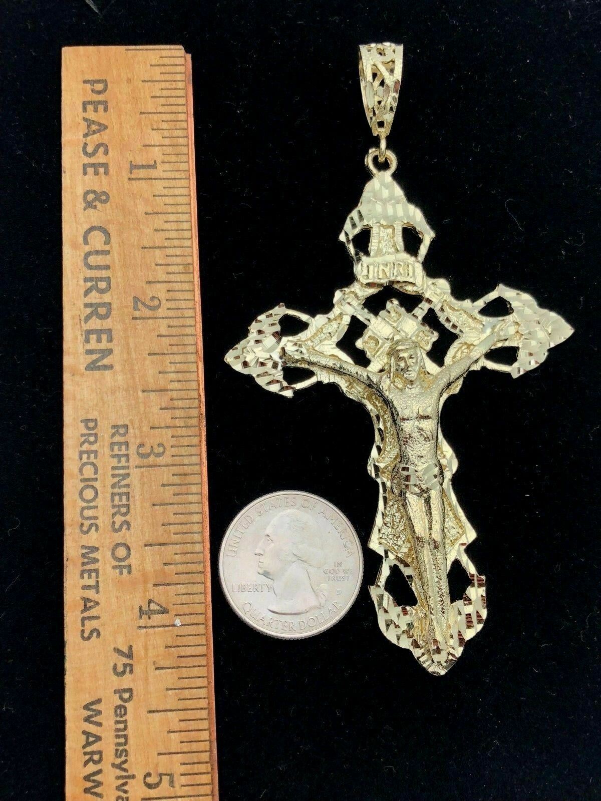 14k Yellow Gold Religious INRI Jesus Christ 3D Big Cross Pendant 5.25"-57.7grams