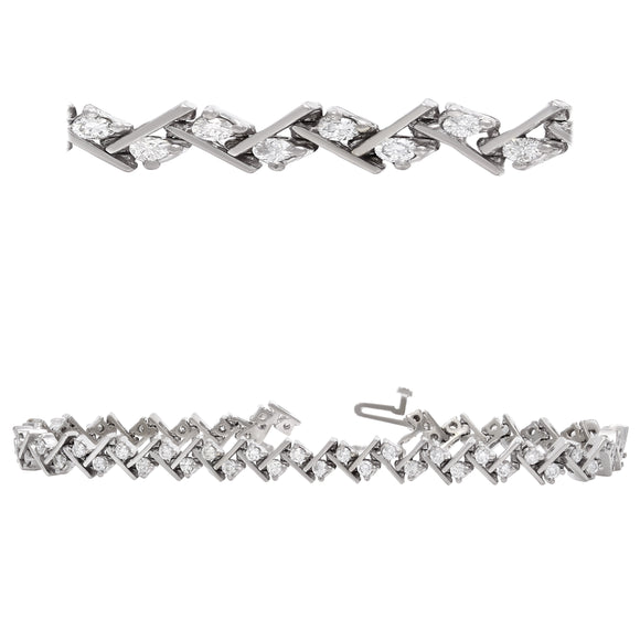 14k White Gold 1.25ctw Diamond Modern Bar Link Tennis Bracelet 7