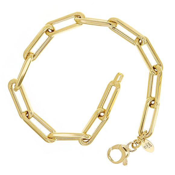 Italian 14k Yellow Gold Paper Clip Link Chain Bracelet 7.75