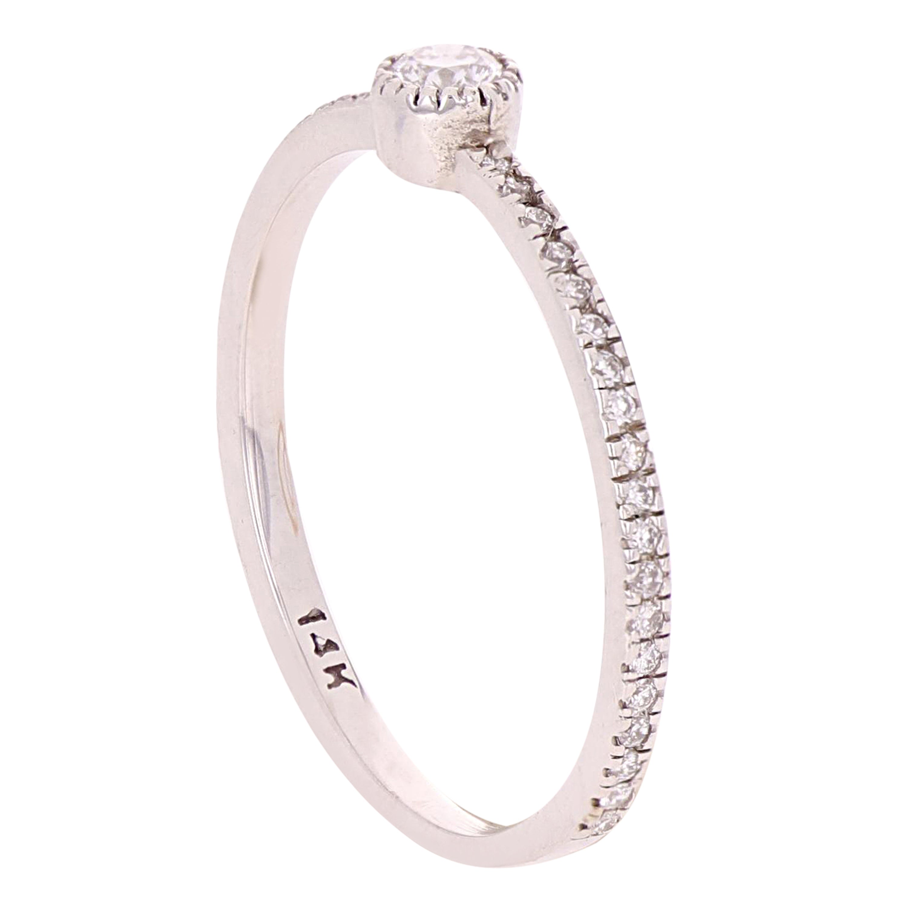 14k White Gold Diamond Stackable Promise Ring Size 5.5 - White,Ring Size 5.5