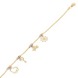 14k Tri Color Gold Snow Flake Key Leaf Heart Infinity Charm Bracelet 7" 2.7grams