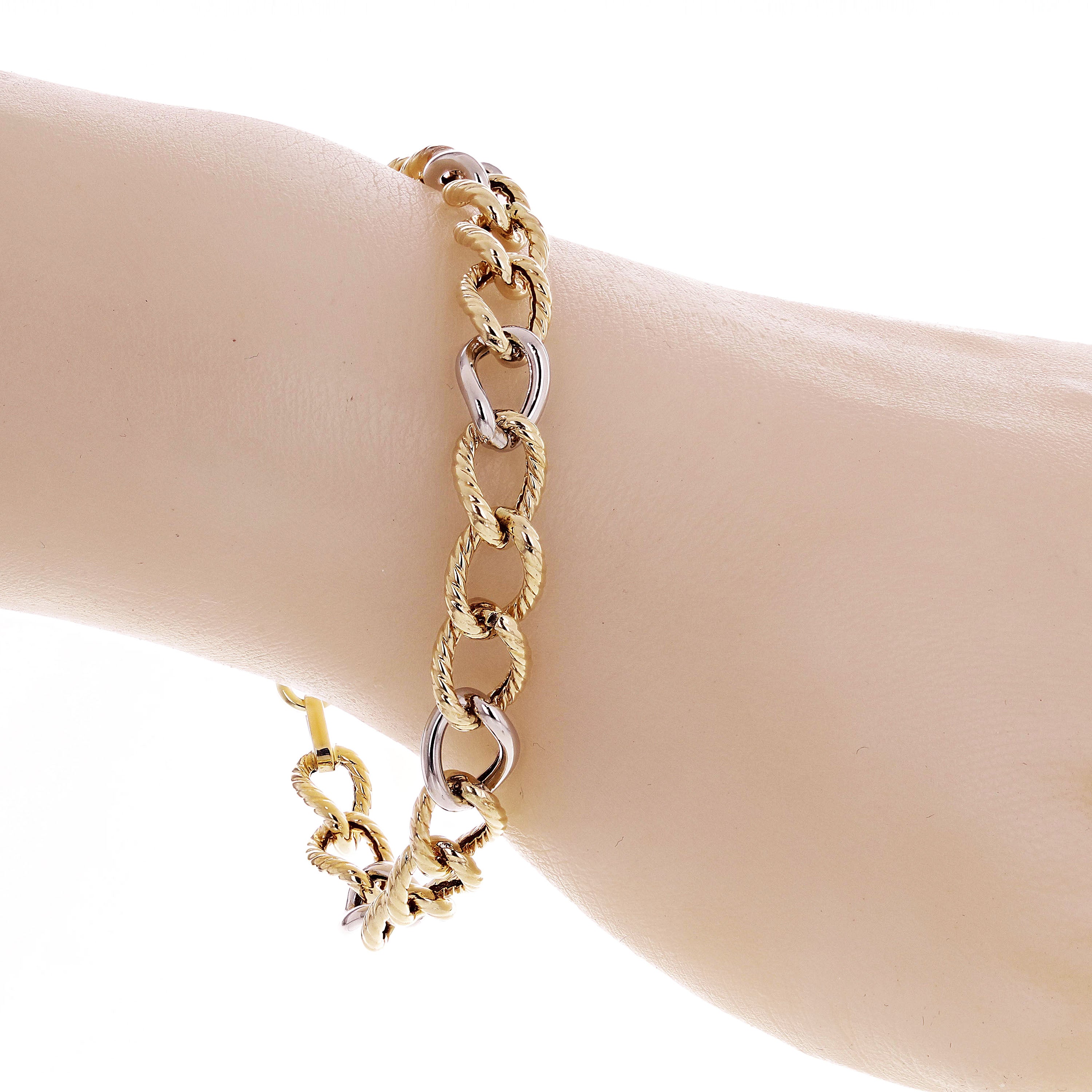 14k Yellow & White Gold Alternate Twisted Rope Open Link Bracelet 7.5" 8mm 6.3g