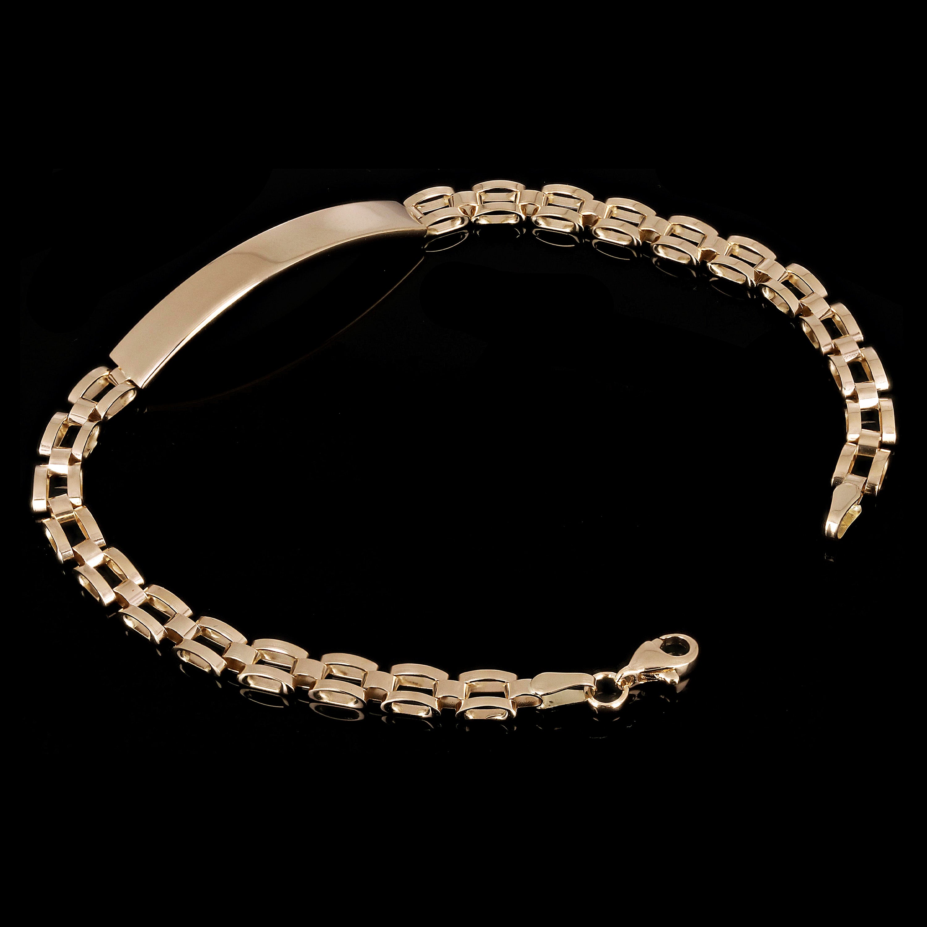 Italian 14k Yellow Gold Engravable Square Link ID Bracelet 8.25" 6mm 7.4 grams