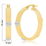 Italian 14k Yellow & White Gold Love Screw Design Small Hollow Hoop Earrings 1" - Style1 Small