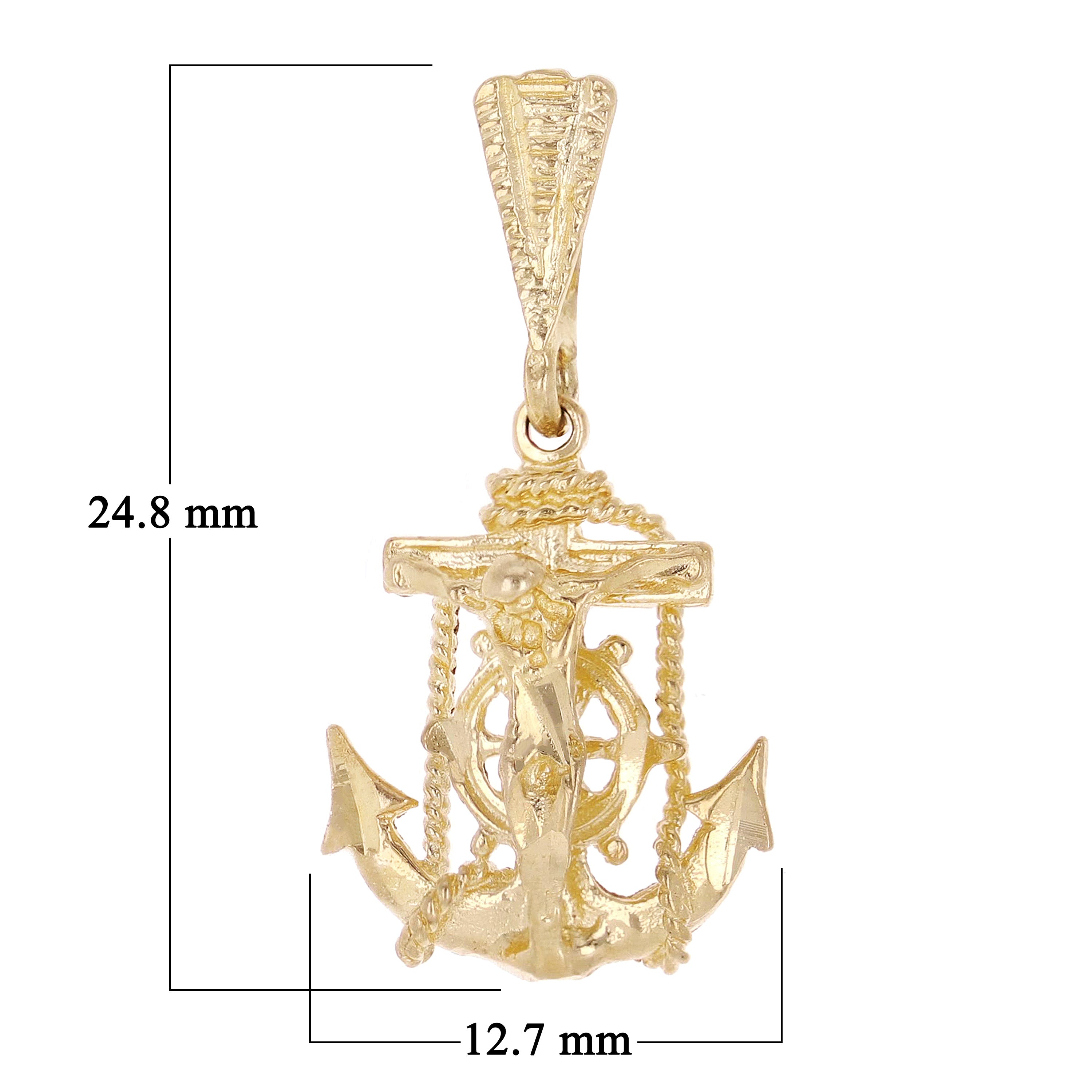 14k Yellow Gold Jesus Christ Crucifix Mariner Anchor Charm Pendant 1" 1.2 grams