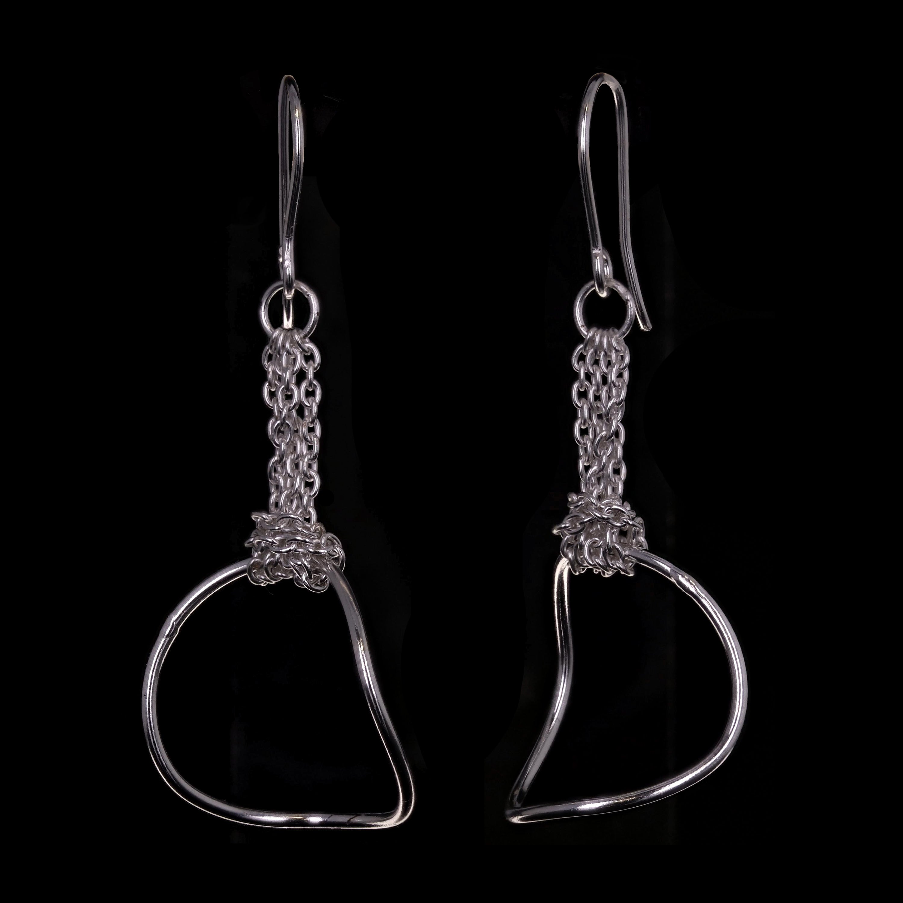 Sterling Silver Chain Circle Dangle Earrings 1.75" 2.5 grams