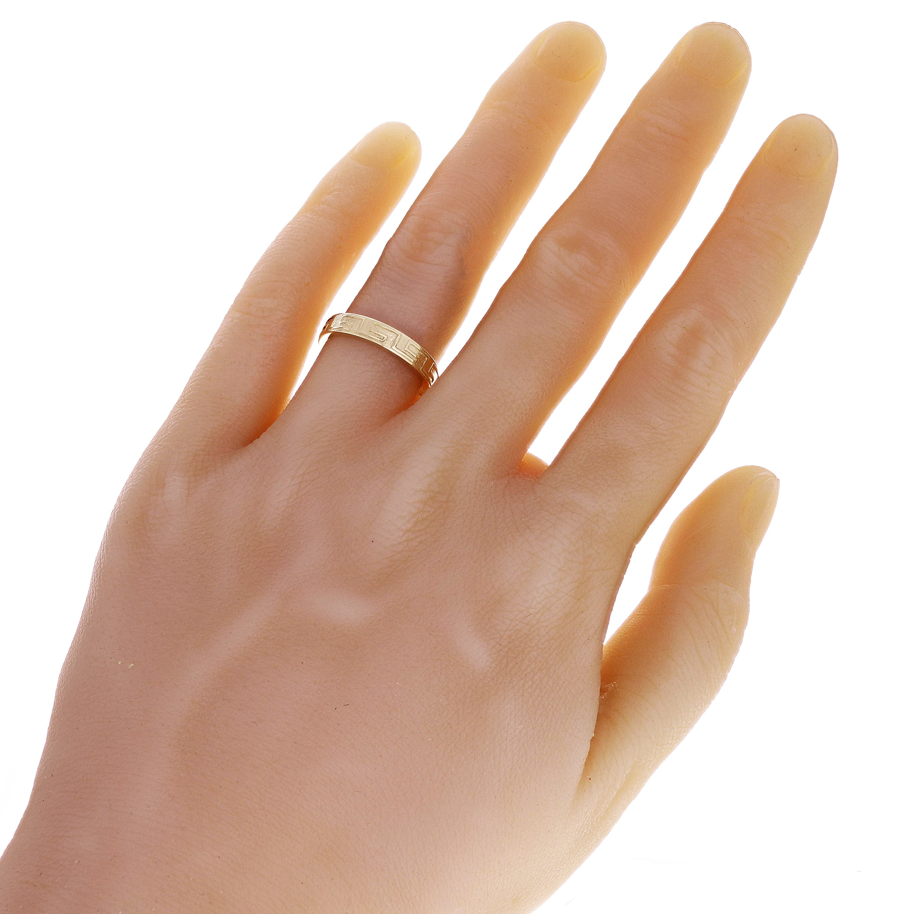 14k Yellow Gold Matte Finish Greek Key Ring Band Size 8 3.9mm 4.4 grams