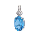 14k White Gold Oval Blue Topaz & Diamond Geometric Drop Pendant