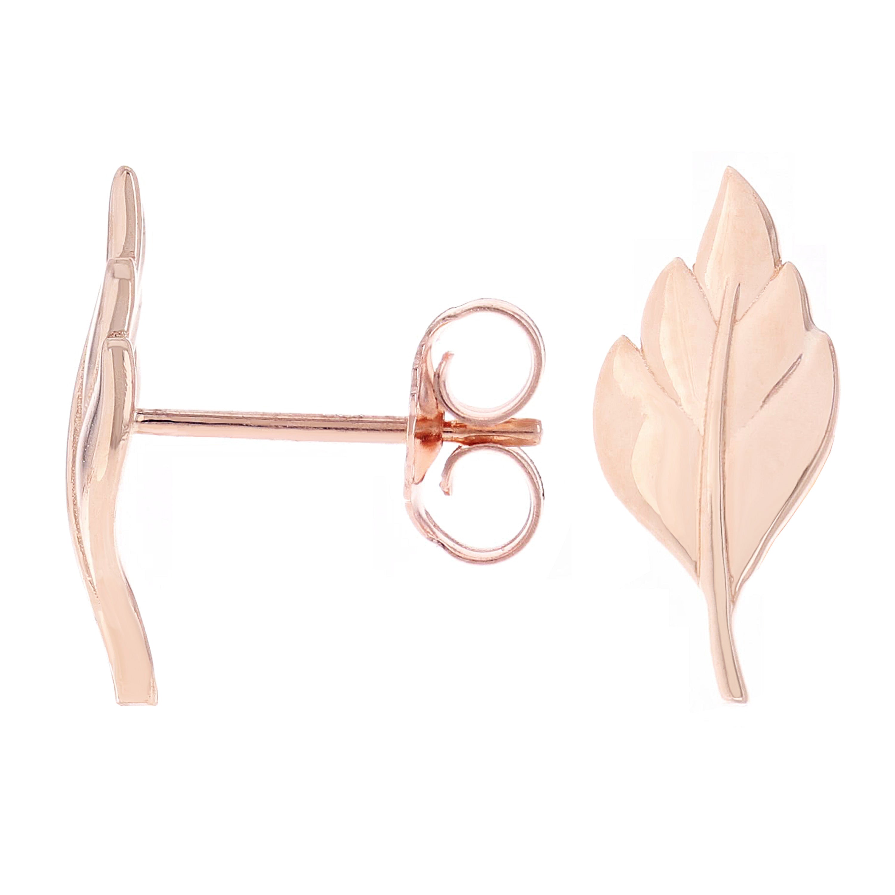 14k Rose Gold Bright Polished Leaf Stud Earrings