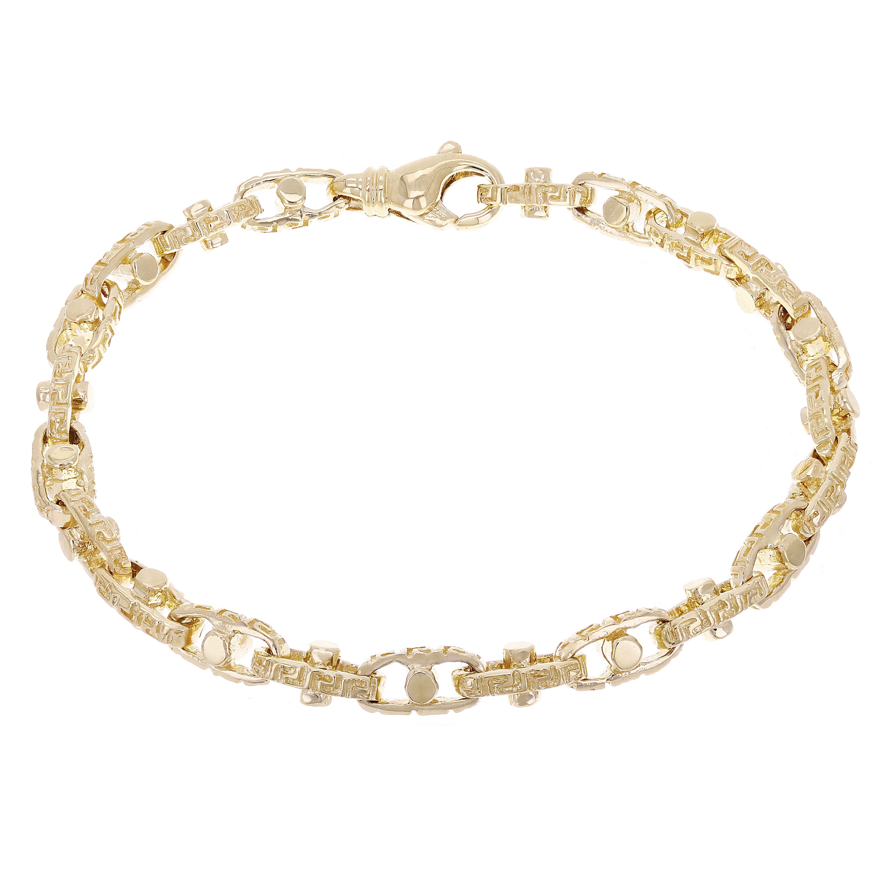 10k Yellow Gold Handmade Greek Key Link Chain Bracelet 9" 6mm 26.2 grams - 9"