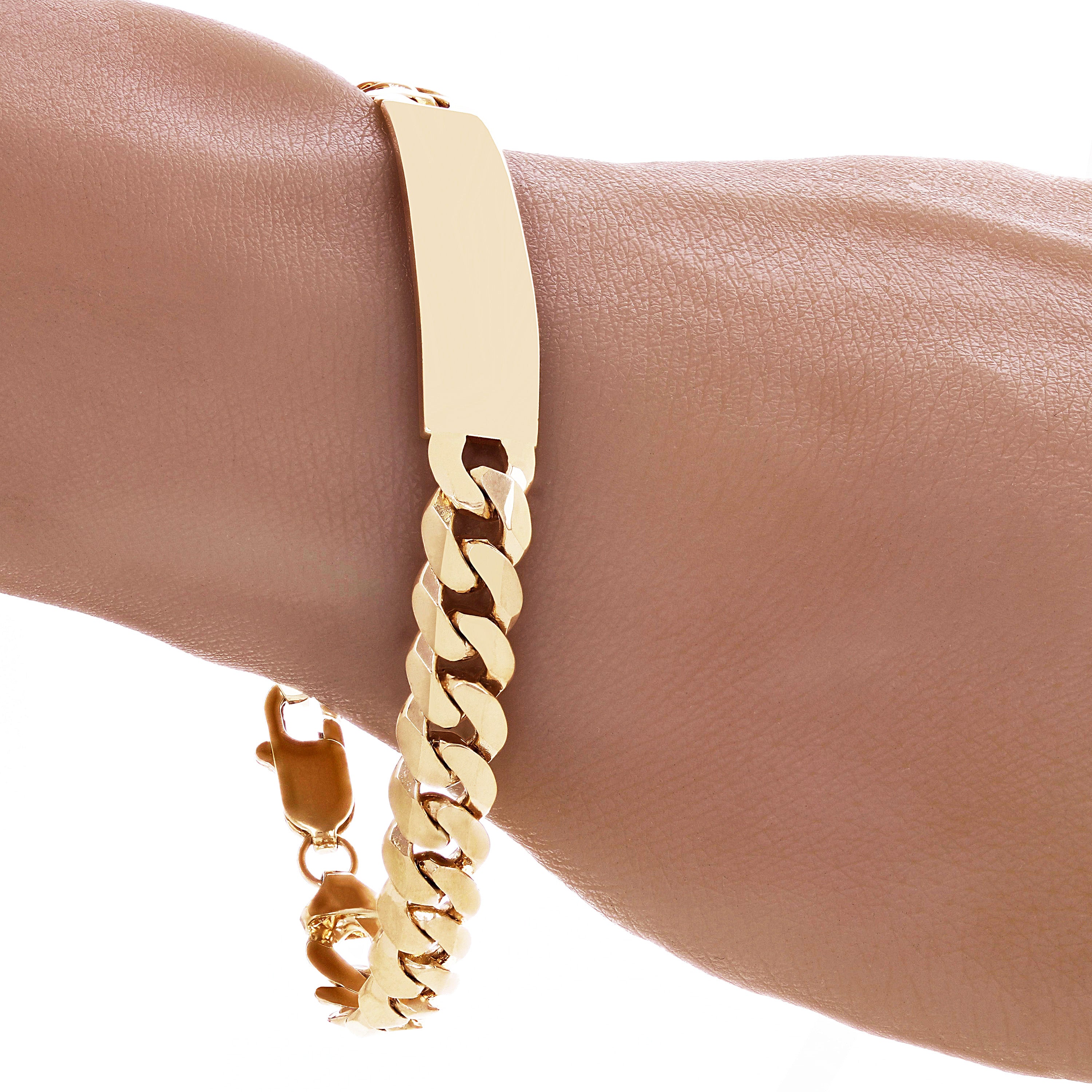 14k Yellow Gold Solid Curb Cuban Link Chain ID Bracelet 7" 10.2mm 19.7 grams - 7"