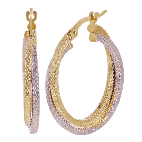 Italian 14k Two Tone Gold Twisted Double Hoop Earrings 1