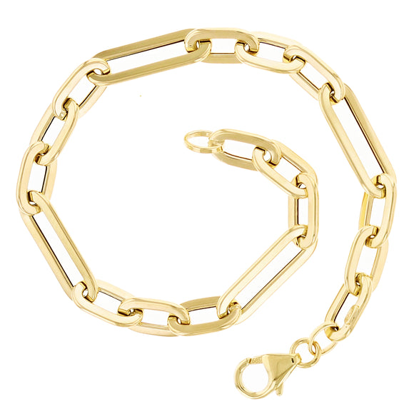 Italian 14k Yellow Gold Hollow Oval Paper Clip Links Bracelet 7.5