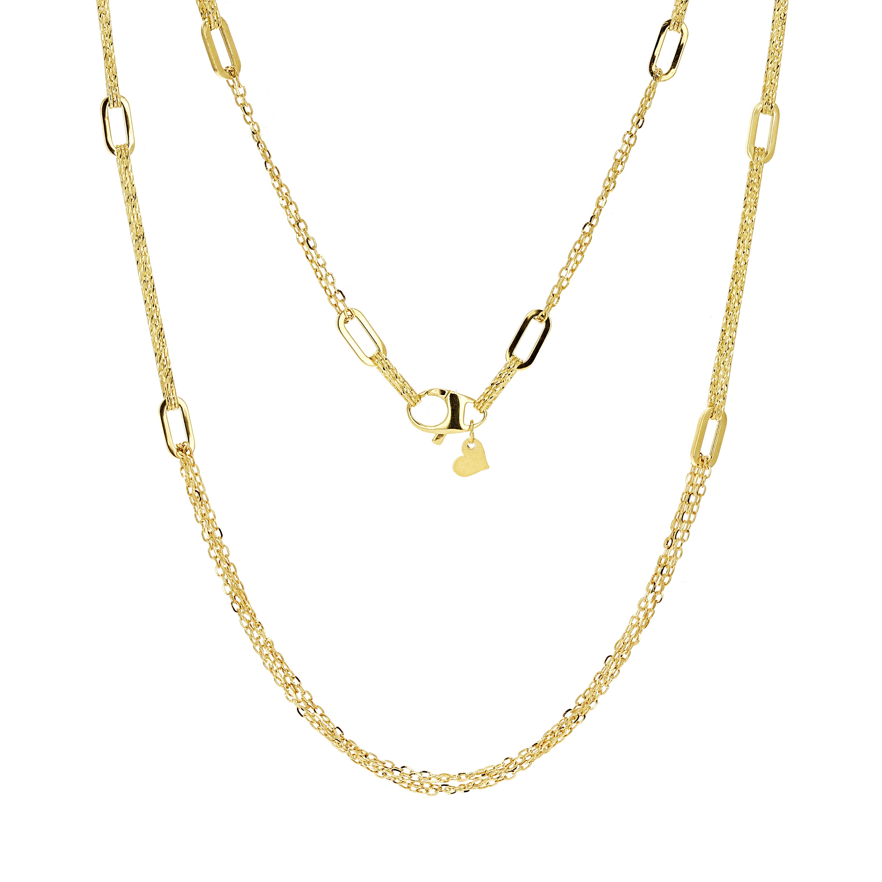 Italian 14k Yellow Gold Anchor Cable & Paper Clip Link Station Necklace 18" 8 grams - 18" 8 grams