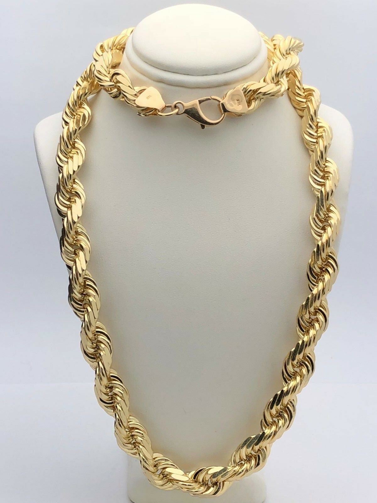 14k Yellow Gold Solid Twisted Diamond Cut Rope Chain Necklace 30" 12mm 310.9g