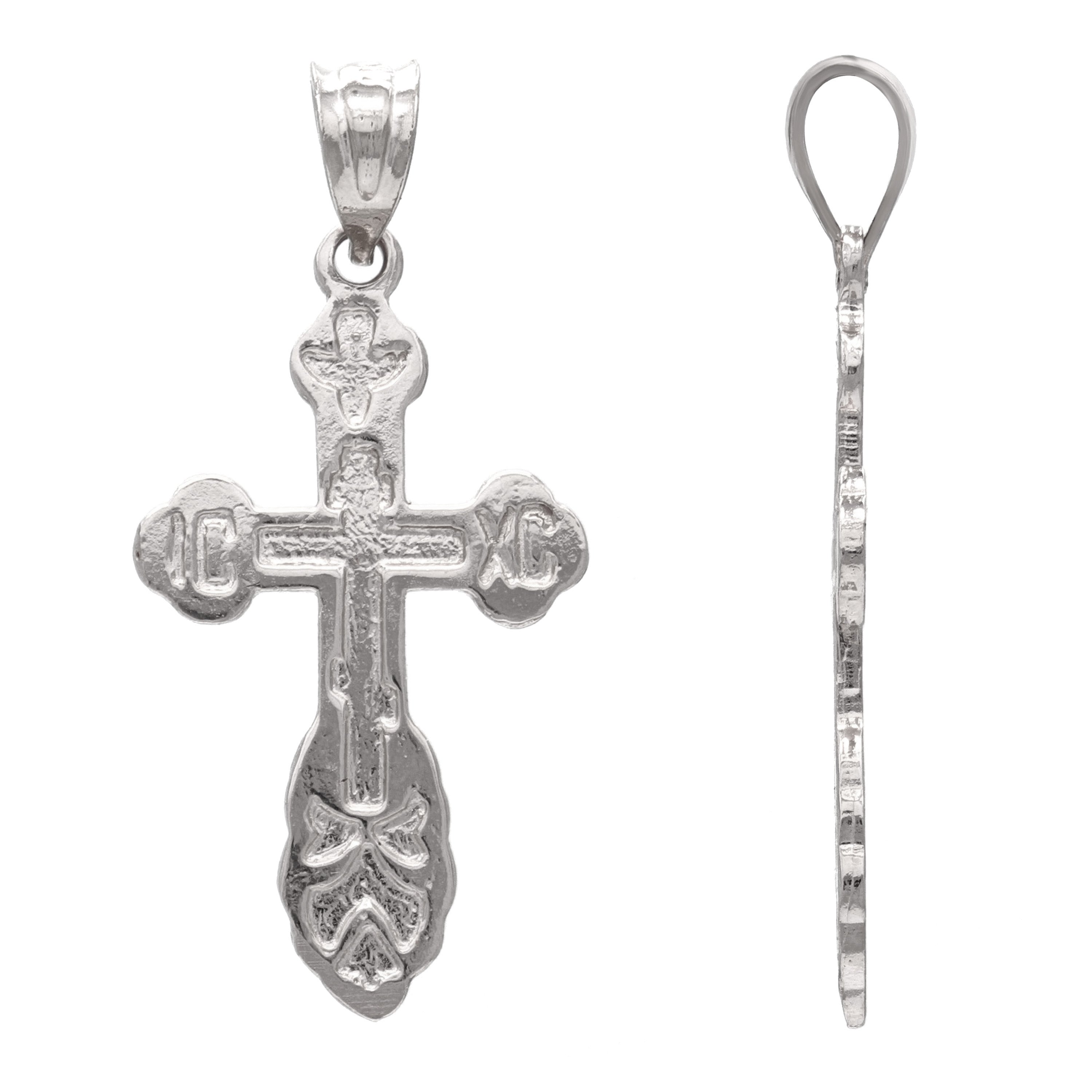 14k White Gold The Saint Xenia Orthodox Cross Charm Pendant 1.3" 2.1 grams - White