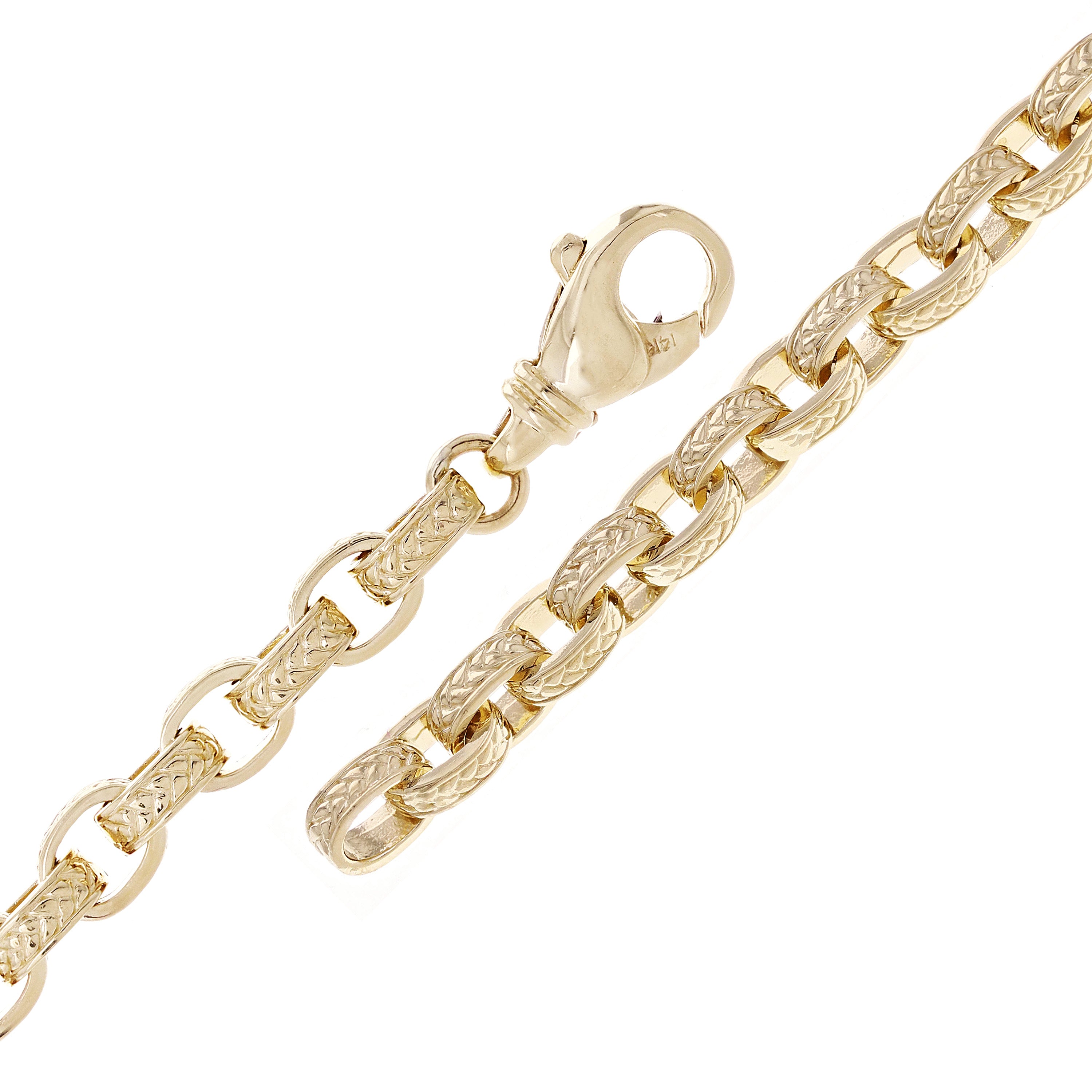 14k Yellow Gold Textured Oval Rolo Link Bracelet 6mm 7" 23.3 grams - 7"