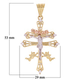 14k Tri Color Gold Caravaca Cross Crucifix Pendant with Cubic Zirconia 2.1" 7.3g