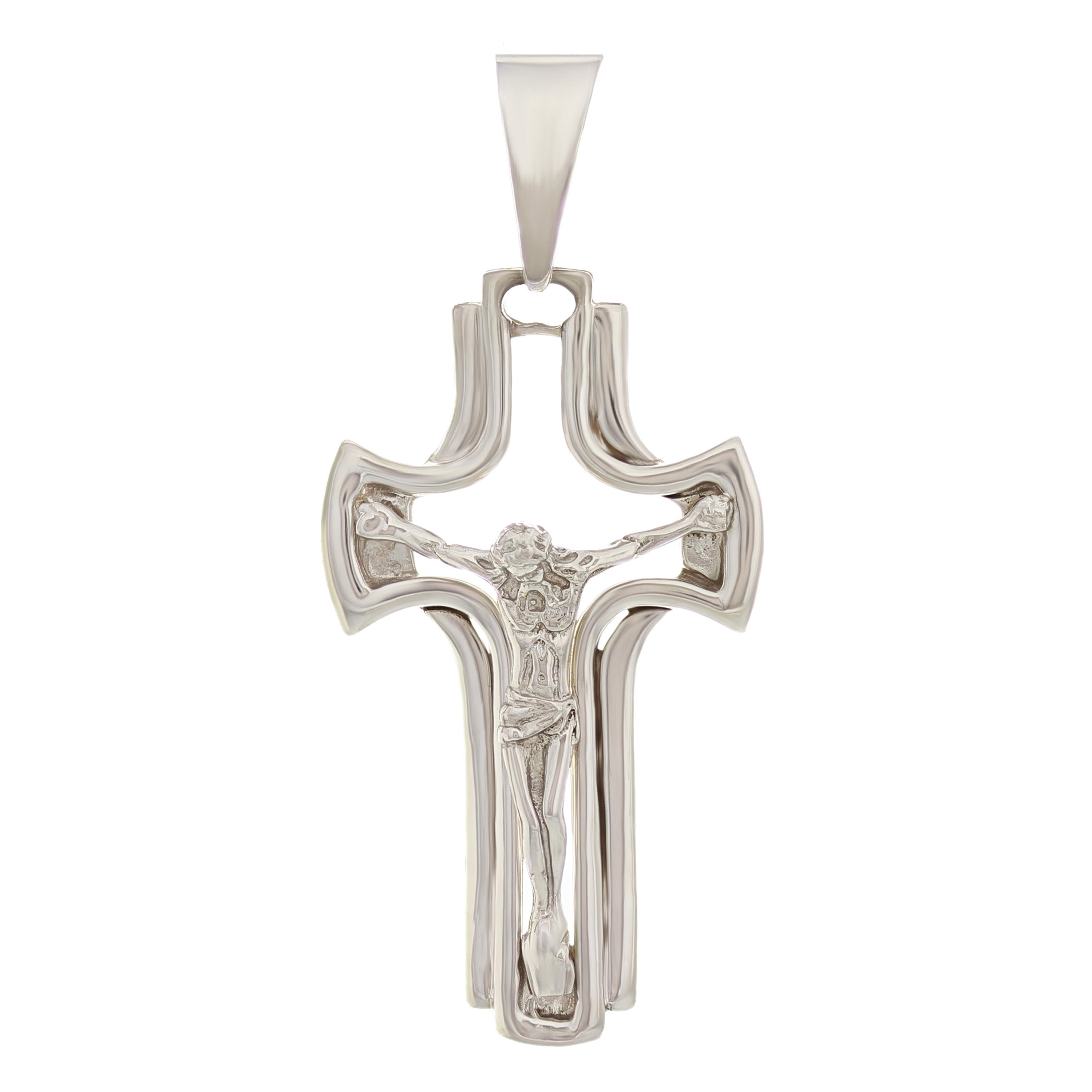 14k White Gold Jesus Christ Crucifix Cross Religious Charm Pendant 1.2" 4.1grams