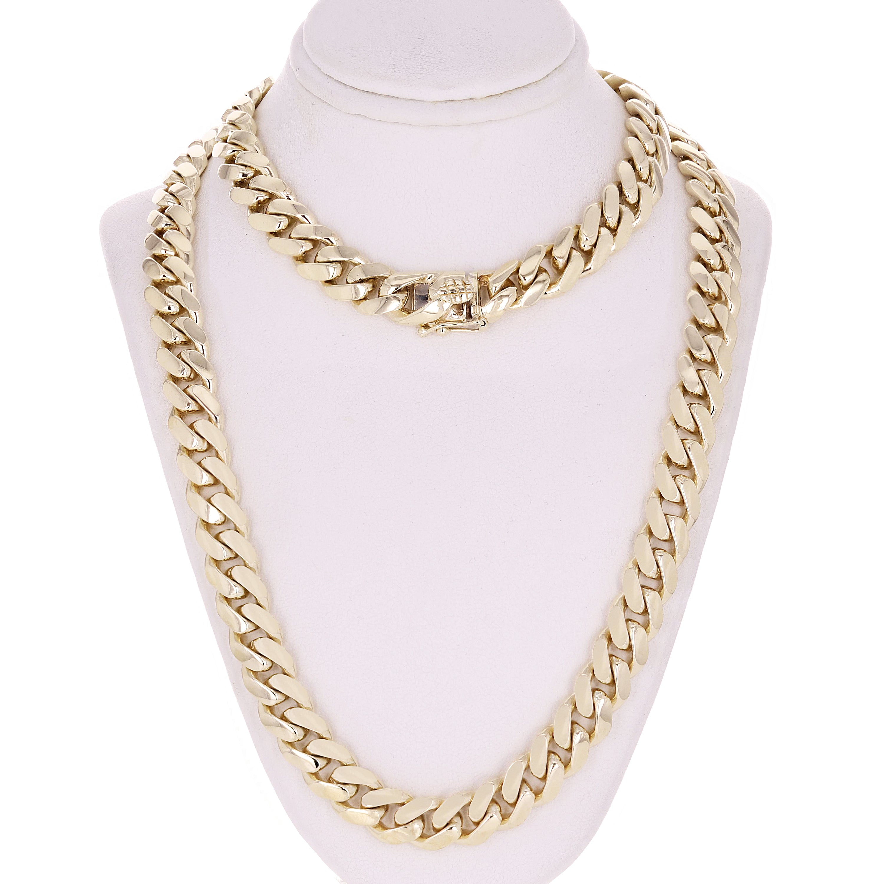 14k Yellow Gold Solid Heavy Miami Cuban Chain Link Necklace 20" 10 mm 143 grams with Box Clasp - Yellow,20"