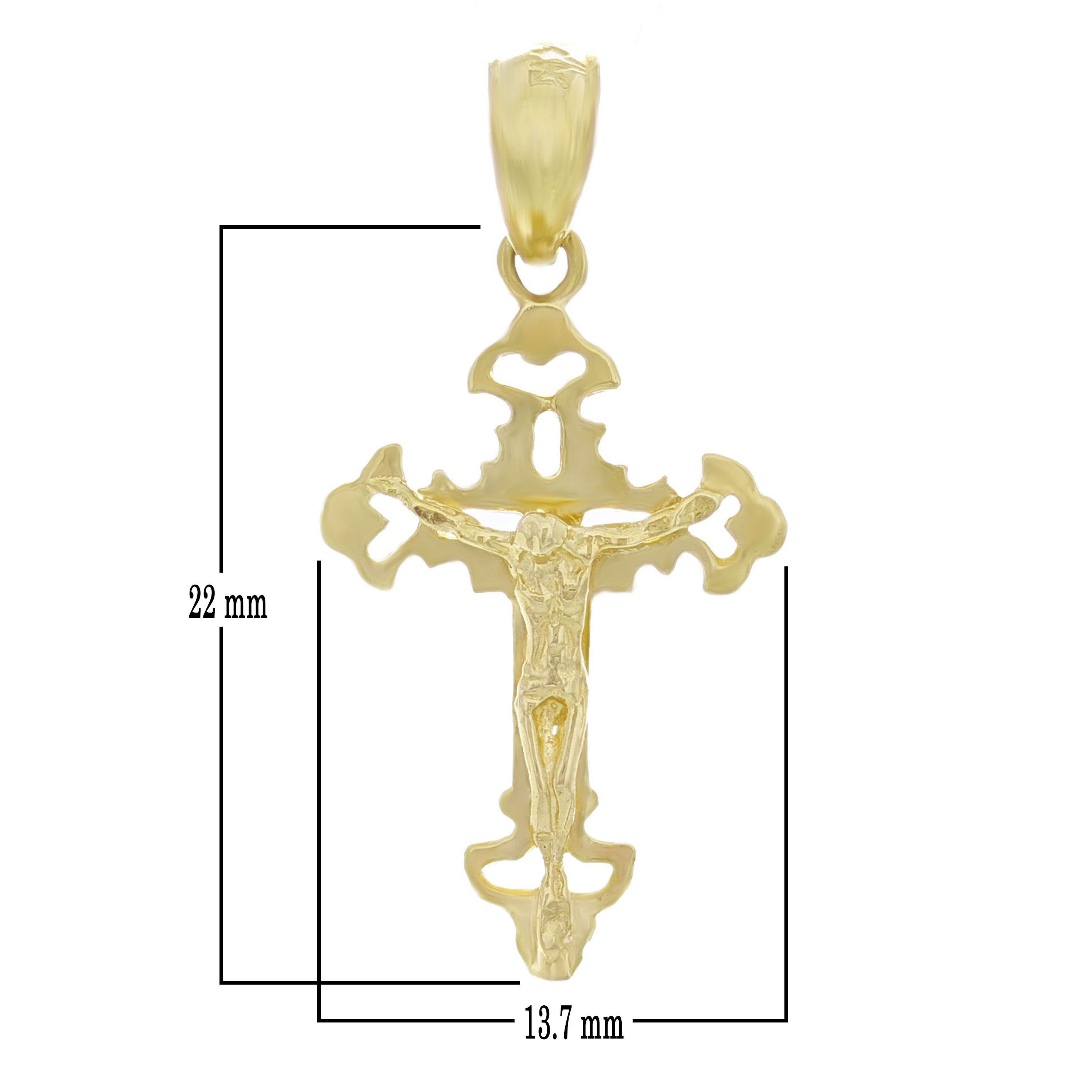 14k Yellow Gold Solid Jesus Crucifix Cross Pendant Religious Charm 1.25" 1.2g - Yellow