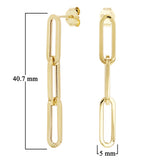 Italian 14k Yellow Gold Long Paper Clip Dangle Earrings 1.6" 5.2mm 2.3 grams