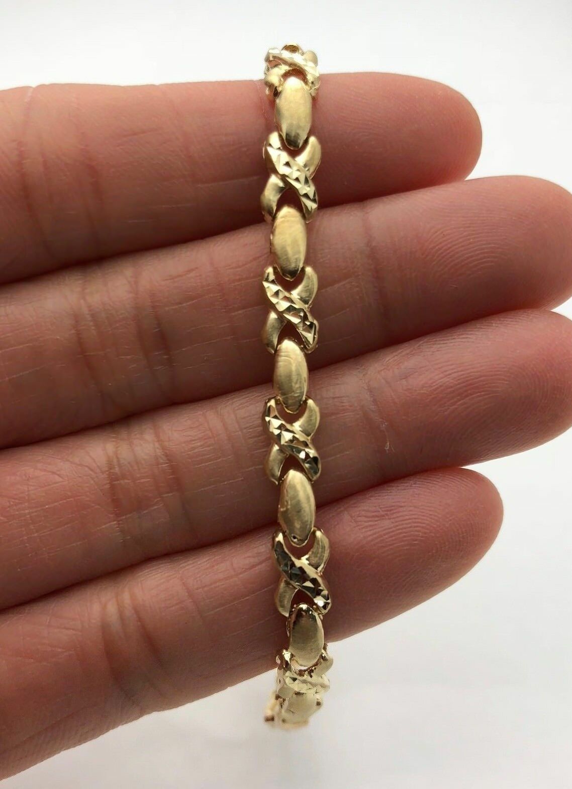 14k Yellow Gold Hugs & Kisses XOXO Link Bracelet 7.25" 5.3mm 9 grams