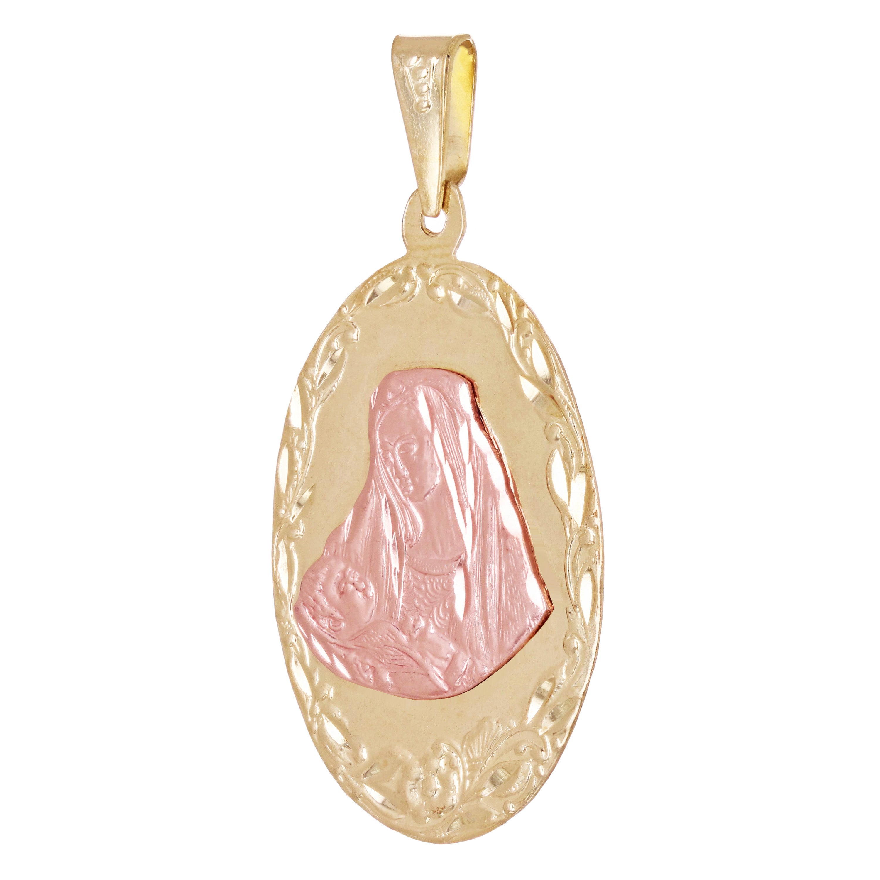 14k Two Tone Gold Mother Mary Jesus Medal Charm Pendant 5.1 gr.