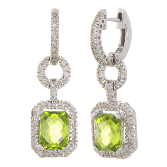 14k White Gold 0.50ctw Peridot & Diamond Hoop Dangle Earrings