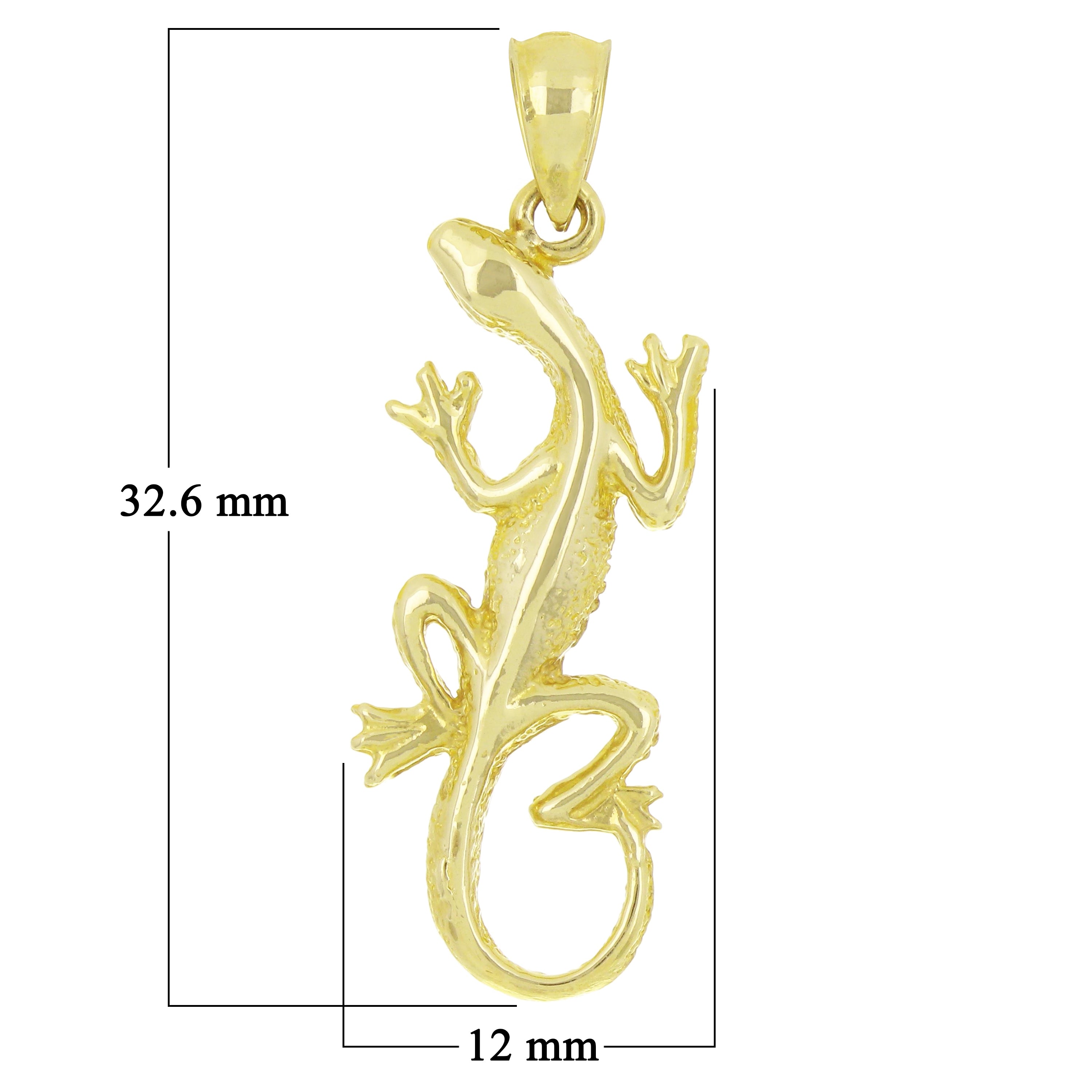 14k Yellow Gold Solid Polished Gecko Lizard Reptile Charm Pendant 1.3" 1.6 grams - Yellow