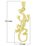 14k Yellow Gold Solid Polished Gecko Lizard Reptile Charm Pendant 1.3" 1.6 grams - Yellow
