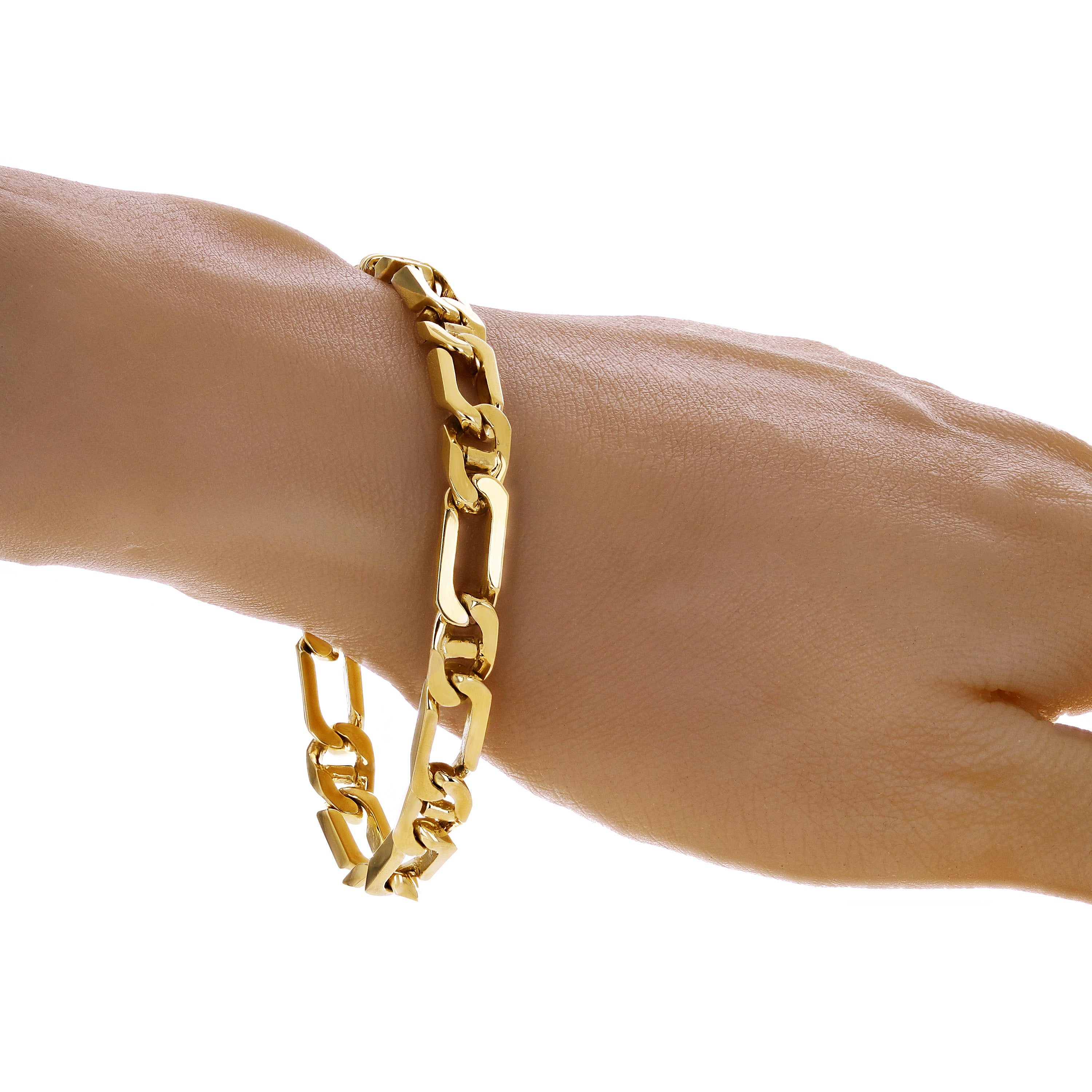 Men's 14k Yellow Gold Solid Figaro Anchor Mariner Bracelet 7.5" 7.5mm 31.6 grams