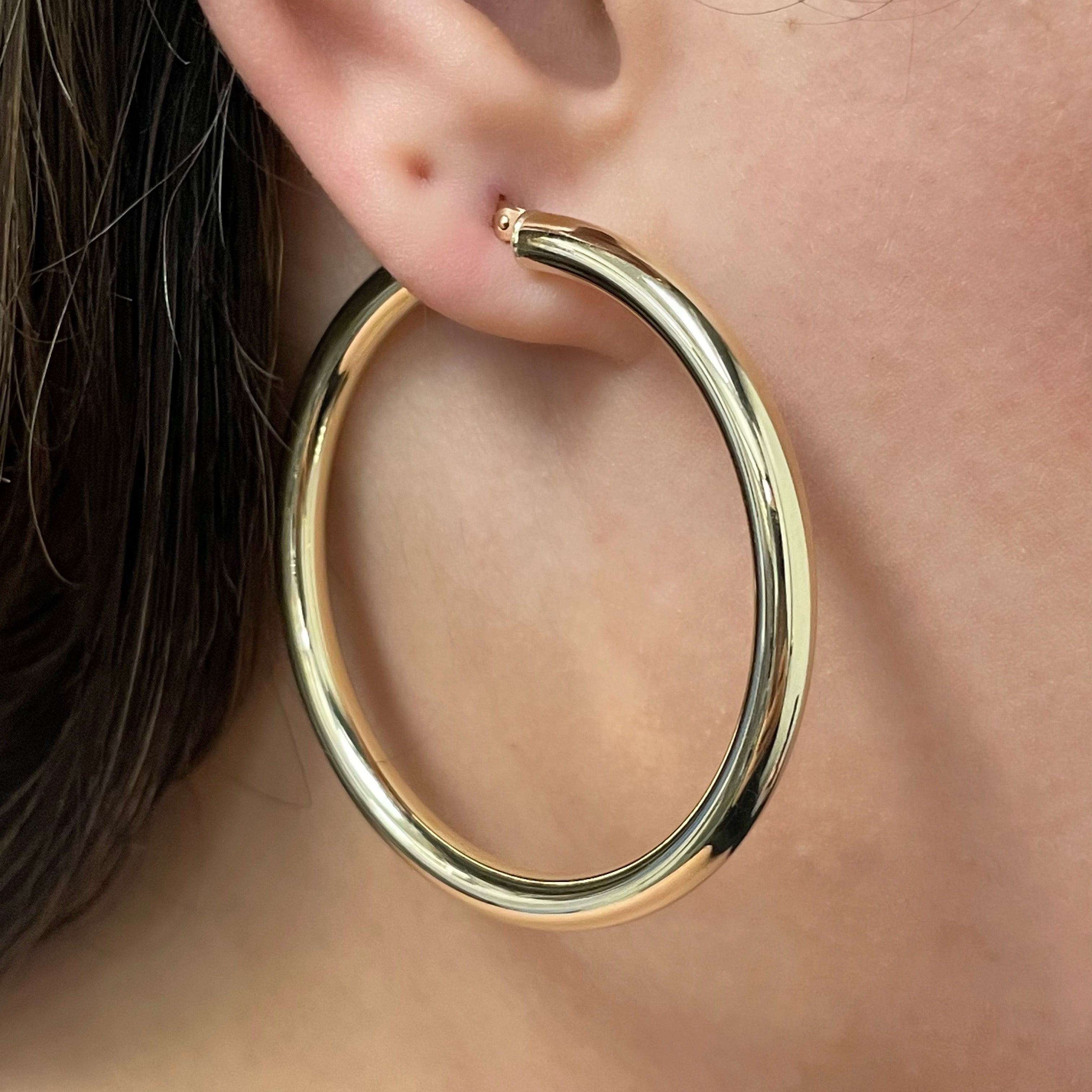 Italian 14k Yellow Gold High Polish 4mm 2" Diameter Round Hoop Earrings 5 grams