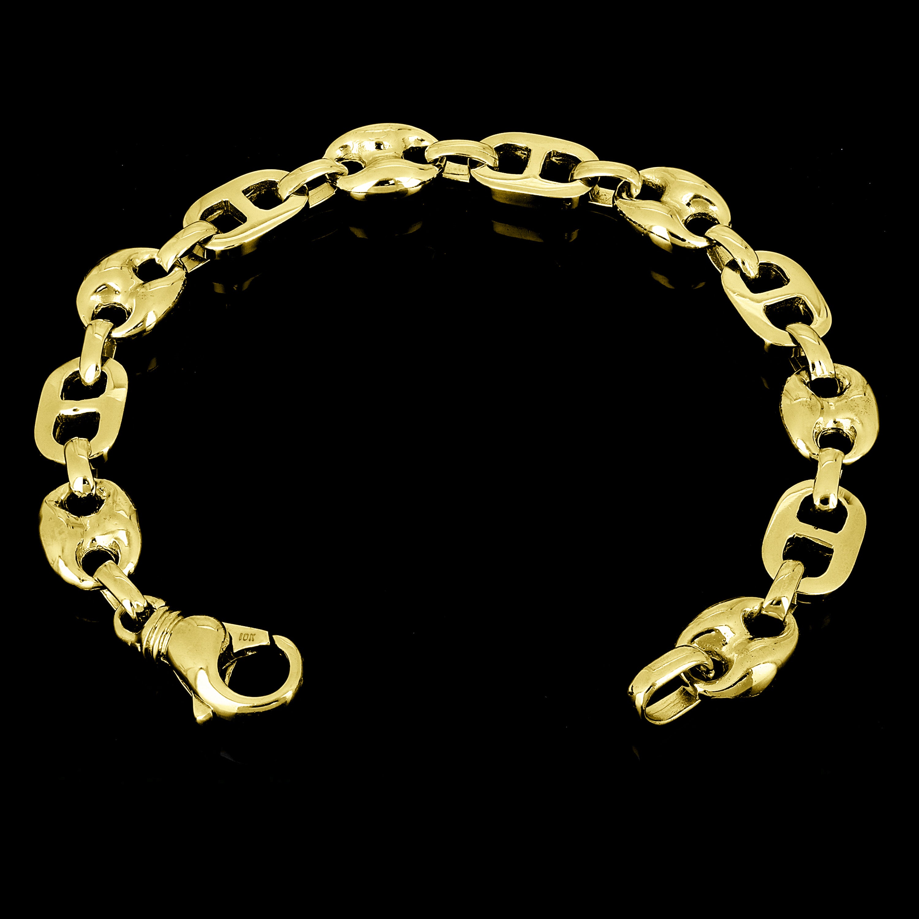 10k Yellow Gold Solid Gucci Puffy Mariner Link Chain Bracelet 7" 10.7mm 33.8g - Yellow,7"