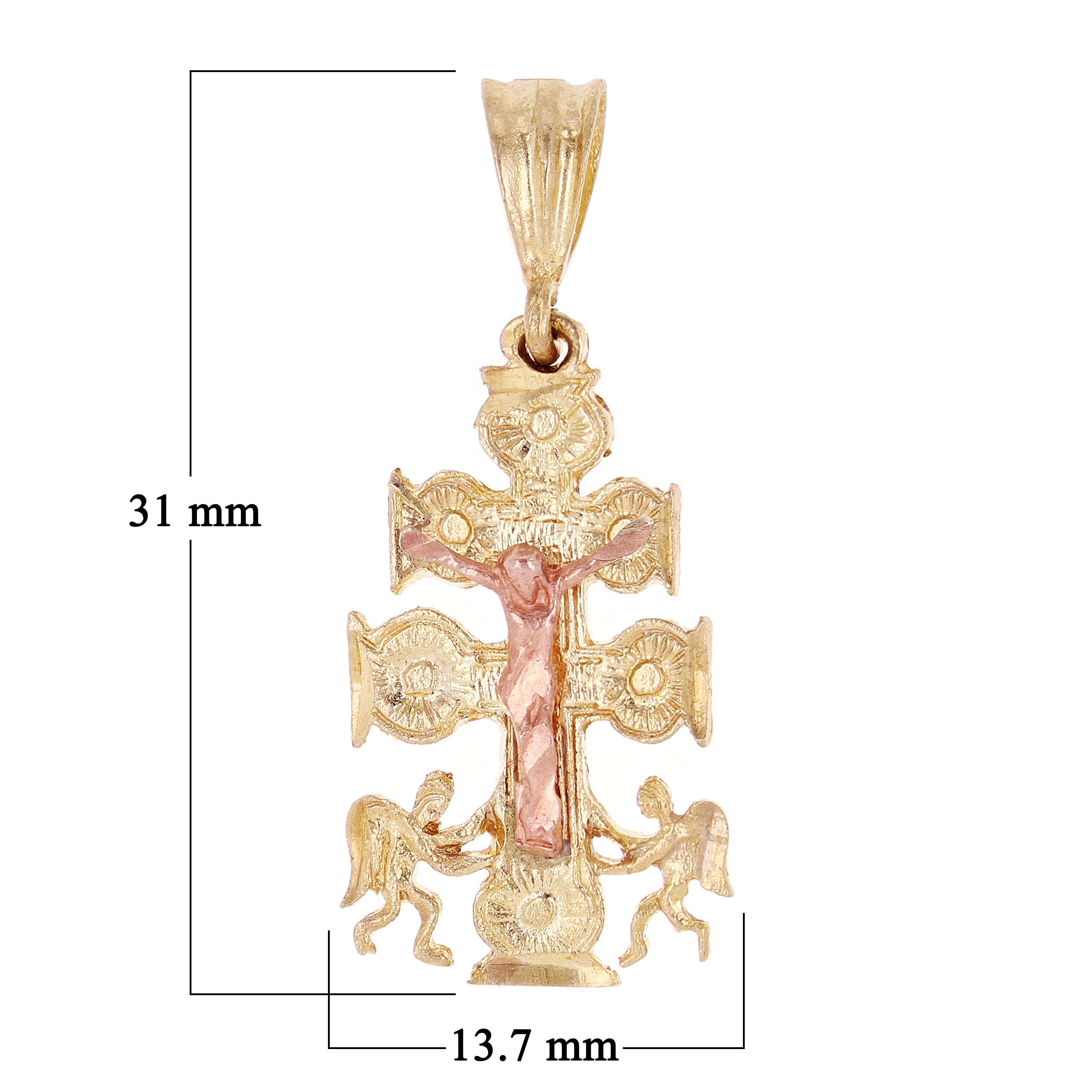 14k Yellow & Rose Gold Caravaca Cross Crucifix Charm Pendant 1.2" 2.9 grams
